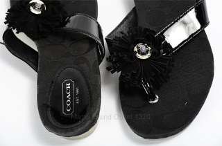 98 NEW COACH 6 B black leather shoe SUKI sandal thong flower flip 