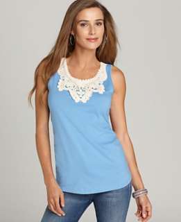 Style&co. Top, Sleeveless Crochet Collar Solid Tank   Style&co 