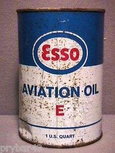 VINTAGE ESSO AVIATION OIL E ONE QUART METAL CAN FULL  