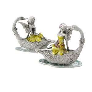  Set of 2 statuette Fairy Dreams swans ride.
