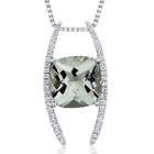 Peora Slider Style Large 4.50 carats Cushion Cut Sterling Silver Green 