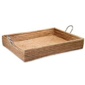  Rectangular Woven Basket with Nickel Handles: Kitchen 