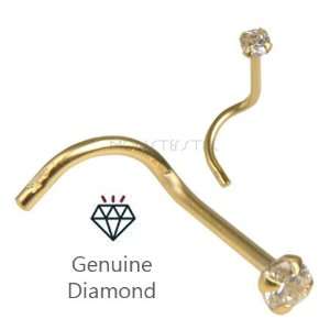    14K Gold CLEAR 2.0mm REAL DIAMOND Nose Screw Ring STONE: Jewelry