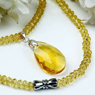   Crystal Glass Necklace With Faceted Teardrop Bead Pendant Free Ship