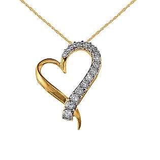 10K Yellow Gold .01 cttw Diamond Heart Pendant with 18 Chain  Jewelry 
