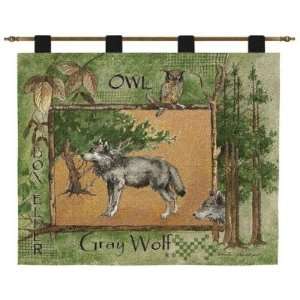 Gray Wolf & Owl Tapestry Wall Hanging 