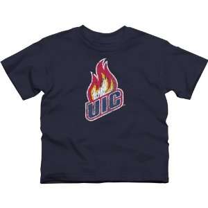  UIC Flames Youth Distressed Primary T Shirt   Navy Blue 