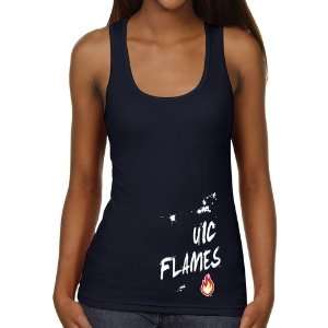 UIC Flames Ladies Paint Strokes Juniors Ribbed Tank Top   Navy Blue 