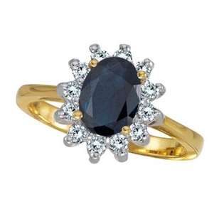 Lady Diana Blue Sapphire and Diamond Ring 14k Yellow Gold (2.10 ctw 