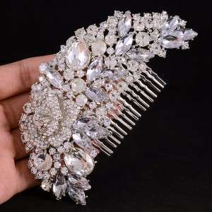 Hot Flower Hair Comb Pieces Bridal W/ Clear Rhinestone Crystals For 