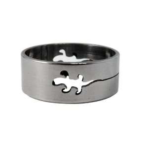 1x 8mm Flat Stainless Steel Ring Band, Hollow Engraved Salamander 