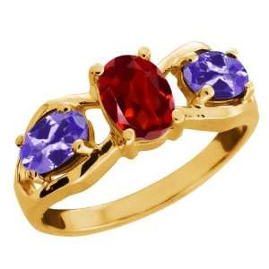   Red Garnet and Tanzanite Gold Plated Sterling Silver Ring Jewelry