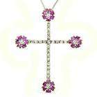   White Gold Pink Sapphire Diamond Cross Pendant with Chain (1.40 ctw