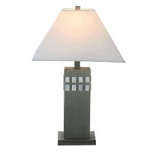   Light 24 Satin Steel Metal Table Lamp with White Fabric Shade LS 3236