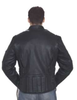 MENS NEW LEATHER VENTED MOTORCYCLE JACKET PADDED BACK  
