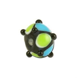 13mm Black with Lime/Turquoise Pattern Rondelle Glass Beads Large Hole