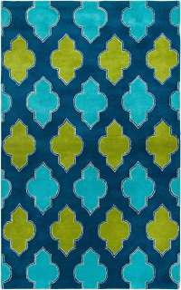 NEW Area Rug 5x8 Wool Modern NAVY TEAL LIME GREEN Moroccan 