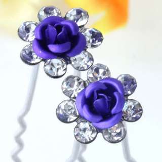 50x Mixed 5 Colors Bridal Clear Crystal Rose Flower Hairpins Wedding 