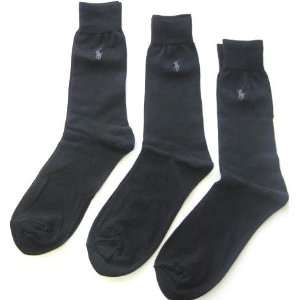  Mens Ralph Lauren Dress Socks, Black with Logo, 3 Pair 