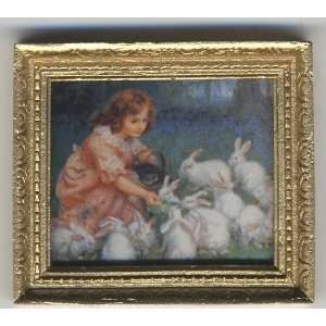   Dollhouse Artwork Framed Print of a Girl Feeding Rabbits Toys & Games
