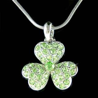   Crystal Irish Wedding Ireland ~Green 3 Leaf Clover Shamrock Necklace