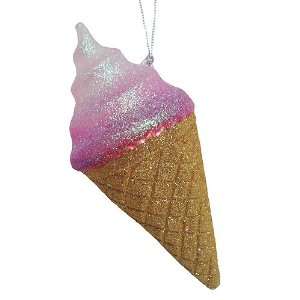  Pink Glitter Swirl Ice Cream Cone Christmas Ornament