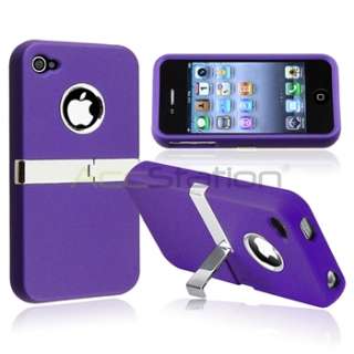 Purple w/ Chrome Stand Hard Case+LCD Screen Stylus Pen For iPhone 4 