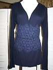   Language Navy Blue & Scalloped Eyelet Cross Over Wrap Style Top L