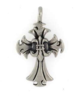 Gothic Cross Fleur de Lis 925 Sterling Silver Pendant  
