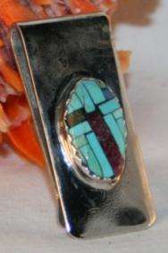 Native American Inlay Turquoise Spiny Oyster Money Clip  