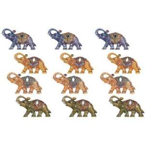   Blue, Orange and Green Mosaic Elephant Magnet Set