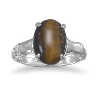 Sterling Silver Oval Tigers Eye Bamboo Ring Size 6 9  