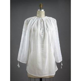   Field Peasant Blouse ~ White Cotton with Embroidery, Hand Made in