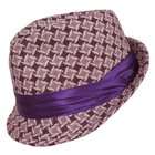   Divas Plum Purple & White Diamond Checked Stingy Fedora Hat (H01376