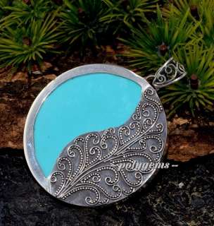 TREE OF LIFE INTRIGUING TURQUOISE 925 SILVER ROUND PENDANT 60MM  