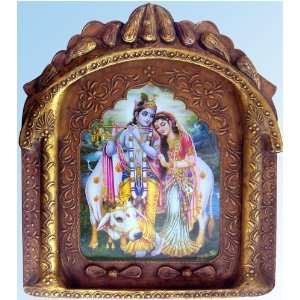  Lord Radha Krishna with His Cow, Religious Poster Painting 