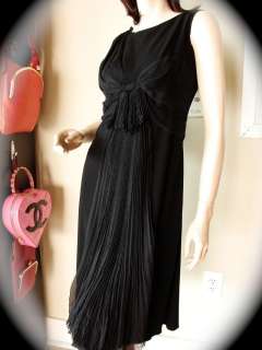 PRADA Dress SILK Grecian Goddess Pleats LBD Black Italy Sleeveless 42 