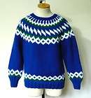 HAND KNIT Womens Blue Icelandic Norwegian Styled Wool Sweater L