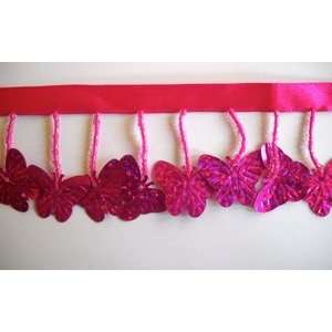   Hot Pink Butterflies with Beads on Ribbon Header: Arts, Crafts