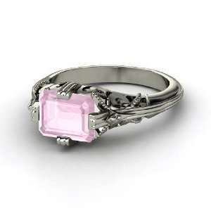    Acadia Ring, Emerald Cut Rose Quartz Platinum Ring Jewelry