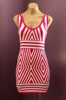 WOW COUTURE PINK WHITE Stripe Scoop Neck Party Cocktail Dress  