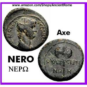  NERO. DOUBLE BLADED AXE. RARE IMPERIAL GREEK BRONZE 