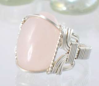 Sterling Silver Wire Wrapped Rose Quartz Ring  