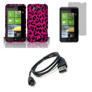 Pink and Black Leopard Design Rubberized Shield Hard Case Cover + Atom 