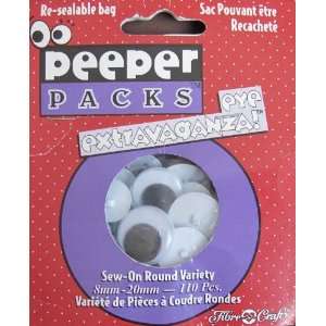  Fibre Craft Peeper Packs Sew On ROUND EYES Variety Pack 