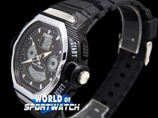 Black Analog Digital Chronograph Sport Watch Men OHSEN  