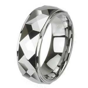   Tungsten Ring with Multi Facelet Prism Design with Ridged Edges