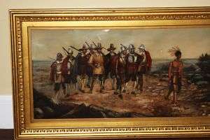 1870s AMERICANA PAINTING THE MARCH OF MILES STANDISH  
