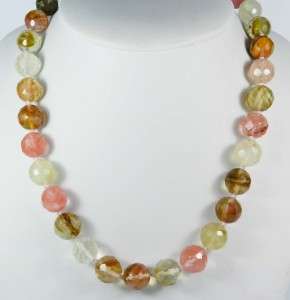 12mm Faceted Watermelon Tourmaline Round Beads Necklace 18  