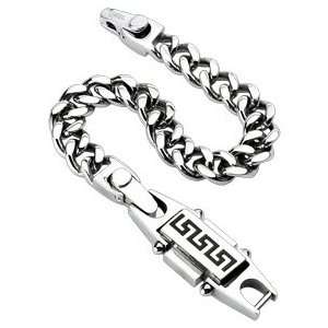  Greek Key Pattern on End Plate Curb Chain Bracelet 